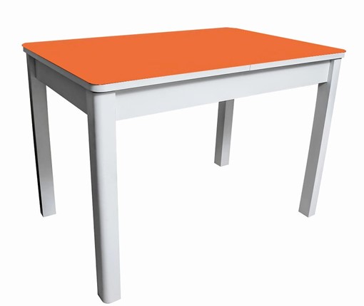 Кухонный раздвижной стол Айсберг-01 СТ2, белое ЛДСП/стекло оранжевое/прямые массив белый в Йошкар-Оле - изображение