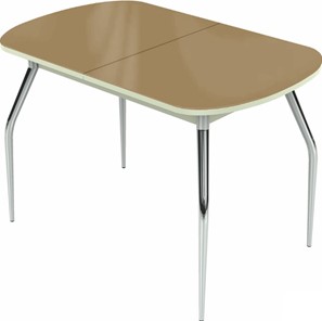 Обеденный раздвижной стол Ривьера исп.1 хром №5 (стекло капучино/белый) в Йошкар-Оле