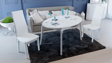 Кухонный овальный стол Марсель (СМ(Б)-102.01.12(1)), цвет  Белый/Стекло белое глянец в Йошкар-Оле