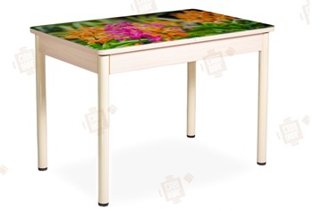 Кухонный стол раскладной Айсберг-02 СТФ, Дуб ЛДСП/полевые цветы/ноги крашеные в Йошкар-Оле