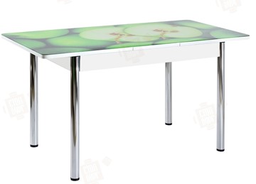 Раздвижной стол Айсберг-02 СТФ, белое лдсп/зеленые яблоки/ноги хром прямые в Йошкар-Оле