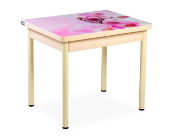 Кухонный пристенный стол СПА-02 СТФ, молочный дуб/фотопечать орхидея/опоры бежевый в Йошкар-Оле - предосмотр