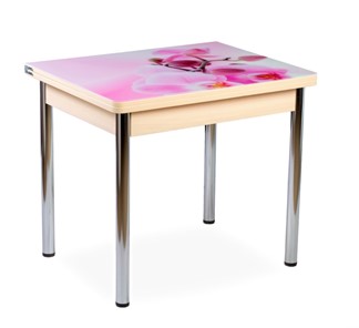 Кухонный пристенный стол СПА-02 СТФ, молочный дуб/фотопечать орхидея/опоры хром в Йошкар-Оле