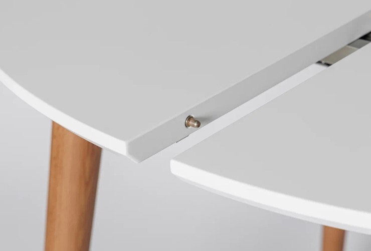 Обеденный круглый раздвижной стол Белая Эмаль д. 100 см МДФ ножки светлый орех в Йошкар-Оле - изображение 4