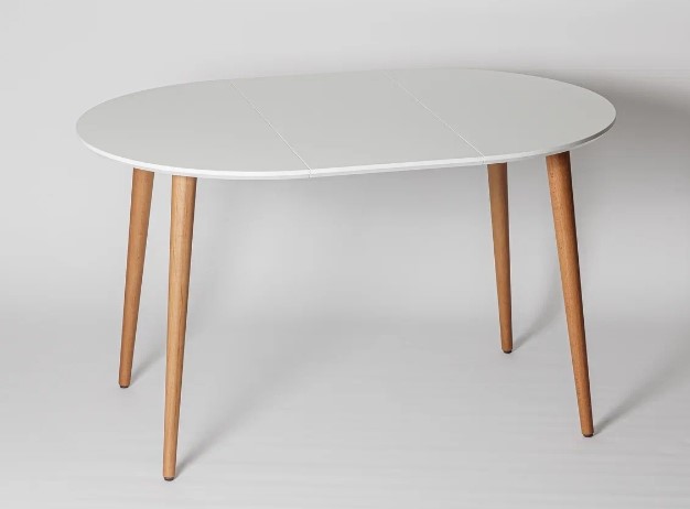 Обеденный круглый раздвижной стол Белая Эмаль д. 100 см МДФ ножки светлый орех в Йошкар-Оле - изображение 9