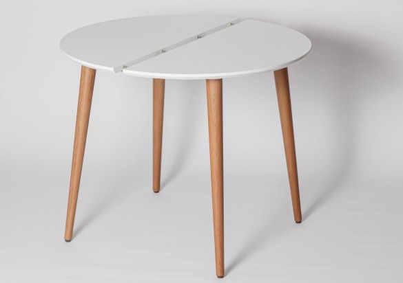 Обеденный круглый раздвижной стол Белая Эмаль д. 100 см МДФ ножки светлый орех в Йошкар-Оле - изображение 1