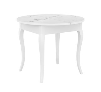 Кухонный стол раздвижной Dikline MR100 Белый/стекло белое мрамор сатин/ножки MC белые в Йошкар-Оле