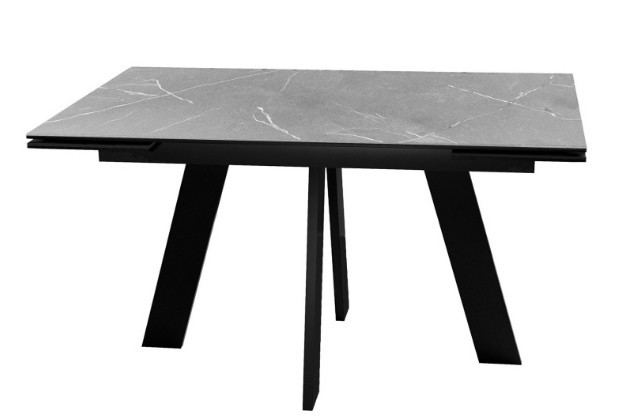 Кухонный раскладной стол DikLine SKM140 Керамика серый мрамор/подстолье черное/опоры черные (2 уп.) в Йошкар-Оле - изображение 1