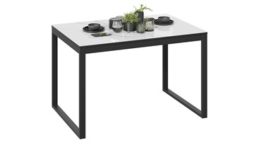 Кухонный стол раздвижной Маркус Тип 1 (Черный муар, Стекло белый мрамор) в Йошкар-Оле