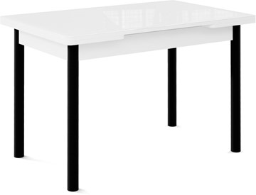 Стол раздвижной Милан-1 EVO, ноги металлические черные, стекло белое/серый в Йошкар-Оле