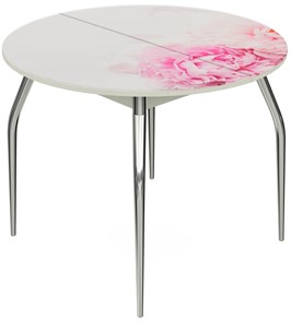 Кухонный стол раздвижной Ривьера - Круг, ноги хром №5, ФП (Цветы №49) в Йошкар-Оле