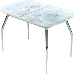 Обеденный раздвижной стол Ривьера исп.2 ноги метал. крашеные №24 Фотопечать (Цветы №36) в Йошкар-Оле