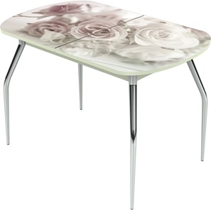 Кухонный стол раскладной Ривьера исп.2 ноги метал. крашеные №24 Фотопечать (Цветы №41) в Йошкар-Оле
