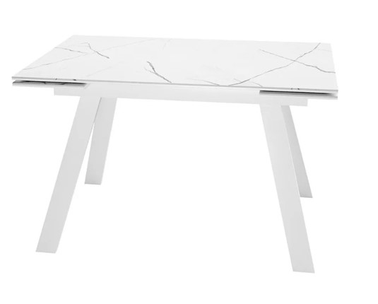 Кухонный раскладной стол SKL 140, керамика белый мрамор/подстолье белое/ножки белые в Йошкар-Оле - изображение