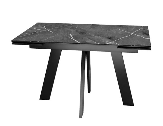 Раздвижной стол SKM 120, керамика черный мрамор/подстолье черное/ножки черные в Йошкар-Оле - изображение