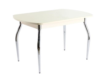 Обеденный стол ПГ-05 СТ1, дуб молочный/песочное стекло/35 хром гнутые металл в Йошкар-Оле