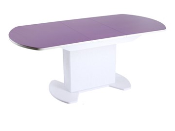 Кухонный стол раскладной ПГ-02 тумба СТ2, белое, фиолетовое стекло, МДФ в Йошкар-Оле