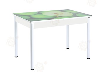 Кухонный раскладной стол Айсберг-01 СТФ, белый/фотопечать зеленые яблоки/ноги крашеные в Йошкар-Оле