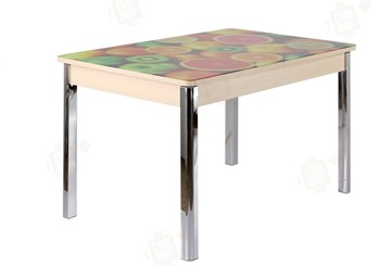 Кухонный стол раскладной Айсберг-01 СТФ, дуб/фотопечать фрукты/ноги хром квадратные в Йошкар-Оле