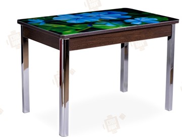 Кухонный стол раздвижной Айсберг-01 СТФ, венге/фотопечать фиалка/ноги хром квадратные в Йошкар-Оле