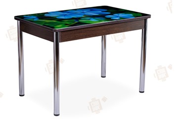 Кухонный стол раскладной Айсберг-01 СТФ, венге/фотопечать фиалка/ноги хром прямые в Йошкар-Оле