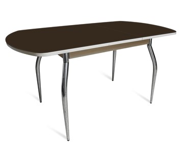 Обеденный раздвижной стол ПГ мини СТ2, дуб молочный/черное стекло/35 хром гнутые металл в Йошкар-Оле