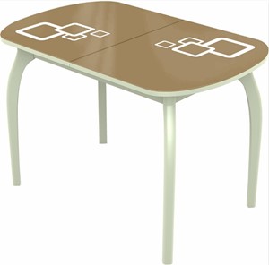 Кухонный стол раздвижной Ривьера мини дерево №1, Рисунок квадро (стекло капучино/белый/белый) в Йошкар-Оле