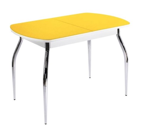 Обеденный стол ПГ-06 СТ2, белое/желтое стекло/35 хром гнутые металл в Йошкар-Оле - изображение