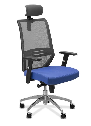 Кресло в офис Aero с подголовником, сетка/ткань TW / черная/ синяя в Йошкар-Оле - изображение 9
