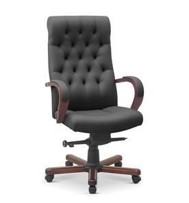 Кресло в офис Status, натуральная кожа с компаньоном /серая/дерево - орех аида в Йошкар-Оле