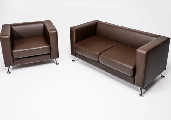 Комплект мебели Альбиони коричневый кожзам  диван 2Д + кресло в Йошкар-Оле - изображение