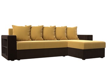Угловой раскладной диван Дубай Лайт, Желтый/Коричневый (микровельвет) в Йошкар-Оле