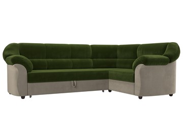 Угловой диван для гостиной Карнелла, Зеленый/Бежевый (микровельвет) в Йошкар-Оле