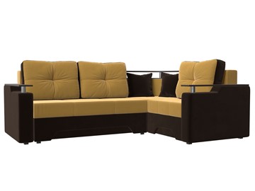 Угловой диван для гостиной Комфорт, Желтый/Коричневый (микровельвет) в Йошкар-Оле