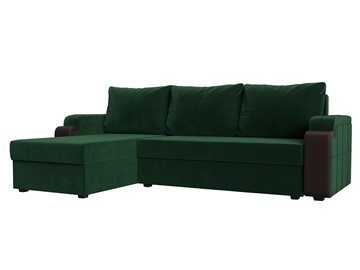 Угловой раскладной диван Николь лайт, Зеленый/Коричневый (велюр/экокожа) в Йошкар-Оле