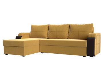 Угловой раскладной диван Николь лайт, Желтый/Коричневый (микровельвет/экокожа) в Йошкар-Оле