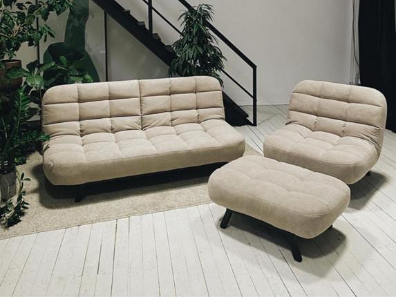 Комплект мебели Абри цвет бежевый диван + кресло +пуф пора металл в Йошкар-Оле - изображение