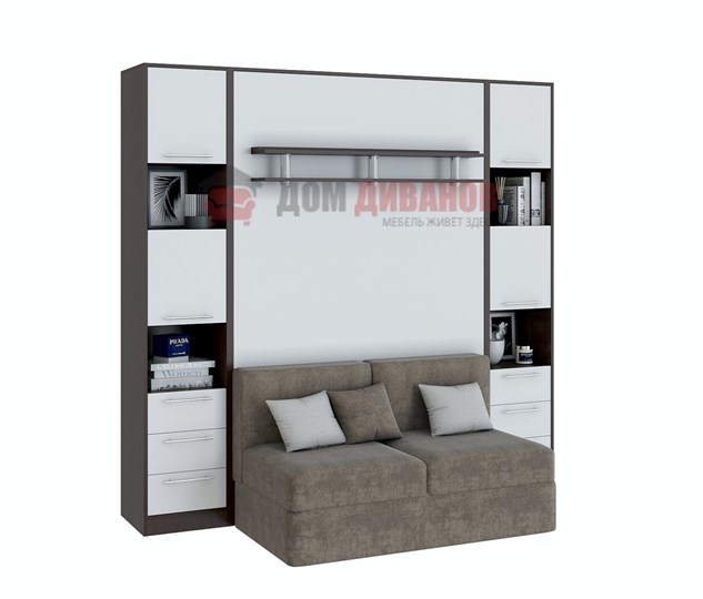 Кровать-шкаф с диваном Бела 1, с полкой ножкой, 1200х2000, венге/белый в Йошкар-Оле - изображение 1
