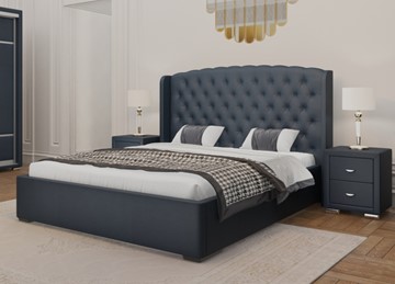Кровать Dario Classic Lite 140x200, Экокожа (Темно-синий) в Йошкар-Оле