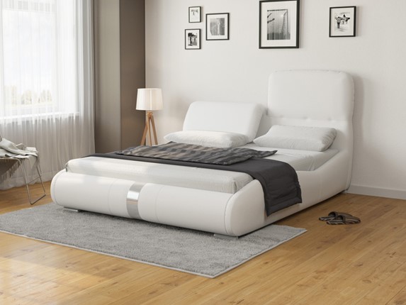 Кровать 2-спальная Лукка 160х200, Экокожа (Белый) в Йошкар-Оле - изображение