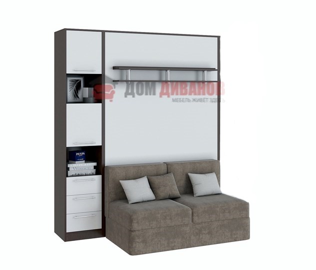 Кровать-шкаф с диваном Бела 1, с полкой ножкой с 1 пеналом, 1600х2000, венге/белый в Йошкар-Оле - изображение 1