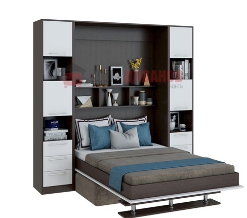 Кровать-шкаф с диваном Бела 1, с полкой ножкой, 1200х2000, венге/белый в Йошкар-Оле - изображение