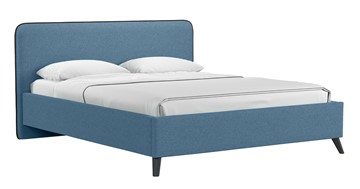 Кровать с механизмом 2-спальная Миа, 160 Bravo blue (светло-синий) / кант Лайт 10 Велюр (коричневый) + кроватное дно в Йошкар-Оле