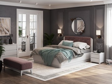 Кровать с механизмом Wood Home 1 160х200, Белая эмаль (сосна) с брашированием/Бентлей Нежно-лиловый в Йошкар-Оле