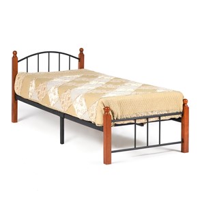 Кровать 1-спальная AT-915 дерево гевея/металл, 90*200 см (Single bed), красный дуб/черный в Йошкар-Оле