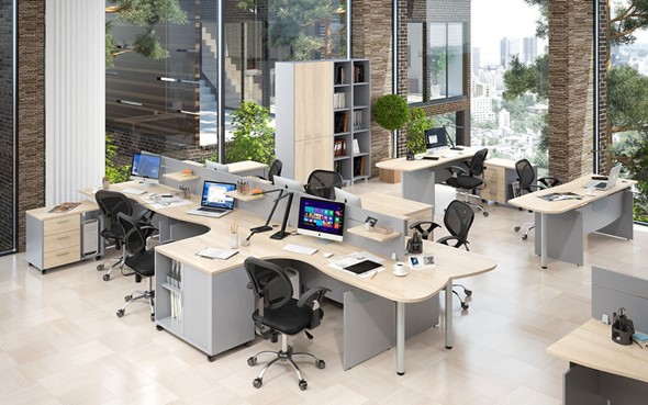 Мебель для персонала OFFIX-NEW для 4 сотрудников с двумя шкафами в Йошкар-Оле - изображение