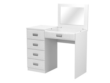 Косметический столик Como/Veda, с зеркалом, 4 ящика, левый, ЛДСП белый/кайман белый в Йошкар-Оле