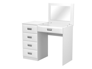 Косметический столик Como/Veda, с зеркалом, 4 ящика, левый, ЛДСП белый/экокожа белая в Йошкар-Оле