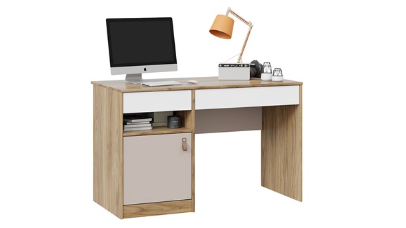 Письменный стол Марвин ТД-345.15.02 (Глиняный серый/Белый/Яблоня Беллуно) в Йошкар-Оле - изображение