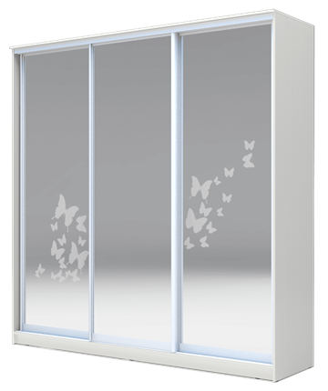 Шкаф 2400х2000х620 три зеркала, наполнение №2, Бабочки ХИТ 24-20-656-05 Белая Шагрень в Йошкар-Оле - изображение